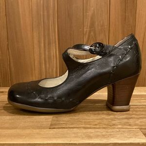 John Fluevog black leather heels, Operetta style, size 6.